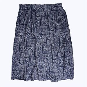 Sag Harbor Midi Skirt Navy Blue Paisley Bandana Tile Print Pockets Resort Sz 1X